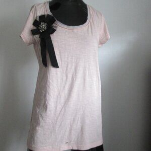Ann Taylor LOFT soft pink black bow top